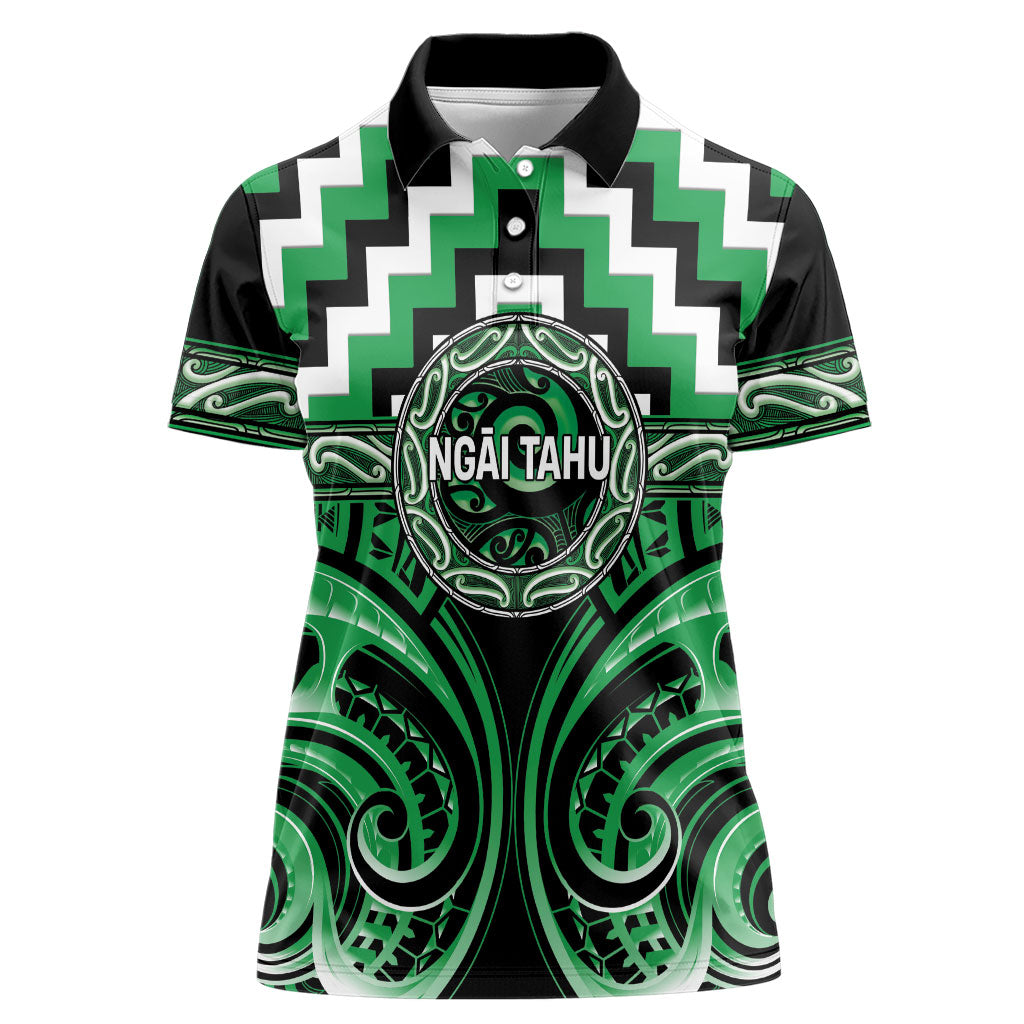 Aotearoa Ngai Tahu Personalised Women Polo Shirt Maori Iwi Poutama Puhoro Tattoo LT14 Female Green - Polynesian Pride