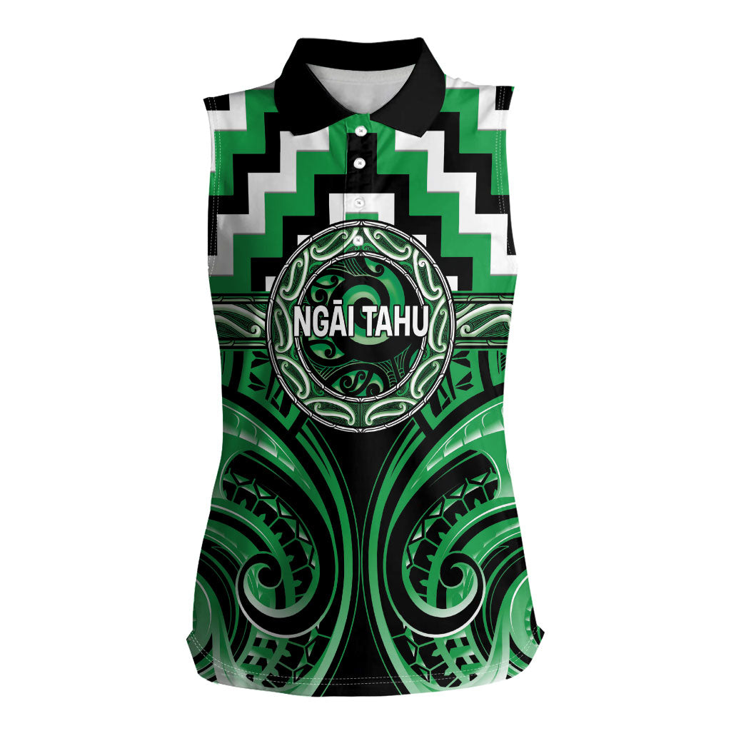 Aotearoa Ngai Tahu Personalised Women Sleeveless Polo Shirt Maori Iwi Poutama Puhoro Tattoo LT14 Female Green - Polynesian Pride