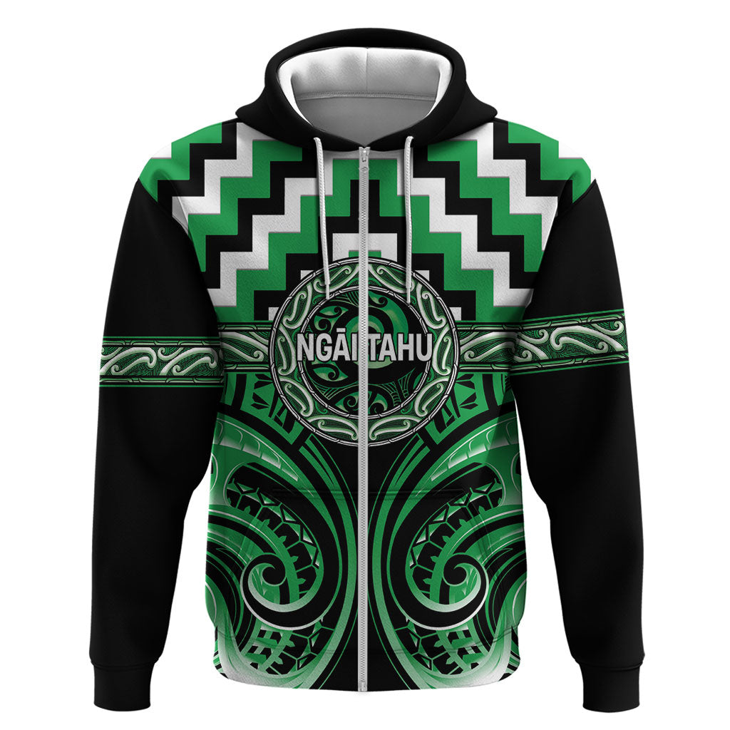 Aotearoa Ngai Tahu Personalised Zip Hoodie Maori Iwi Poutama Puhoro Tattoo LT14 Zip Hoodie Green - Polynesian Pride