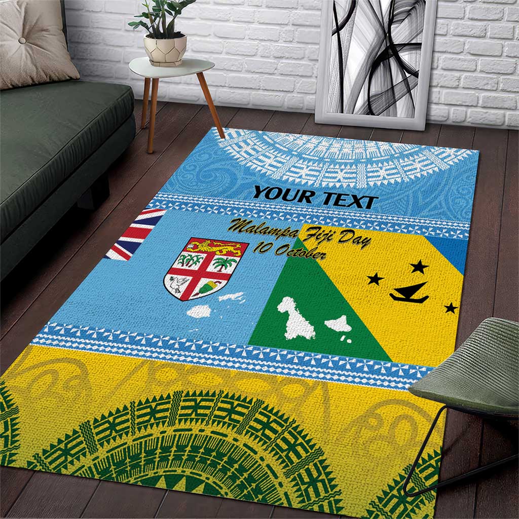 Personalised Malampa Fiji Day Area Rug 10 October Fijian Tapa Flag Style LT14 Blue - Polynesian Pride