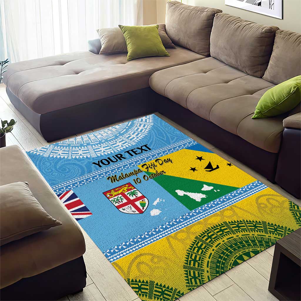Personalised Malampa Fiji Day Area Rug 10 October Fijian Tapa Flag Style LT14 - Polynesian Pride