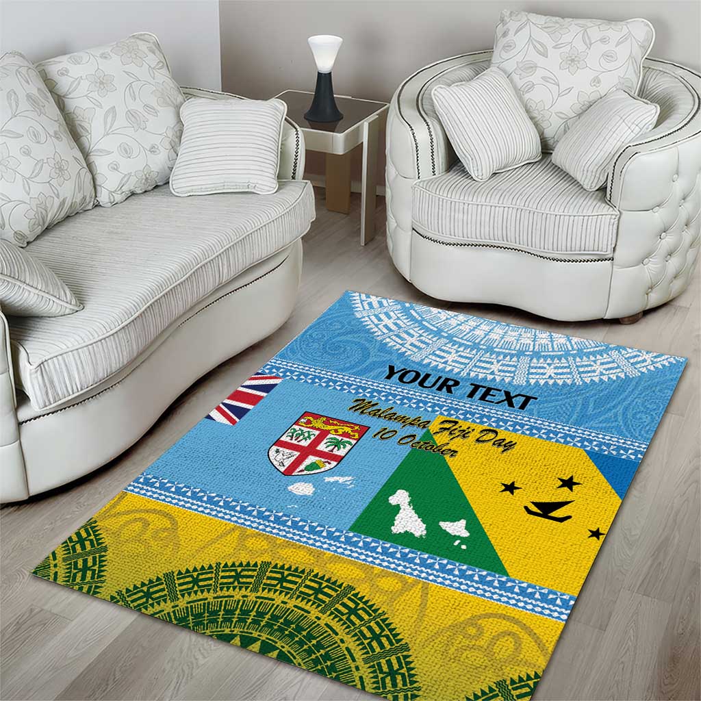 Personalised Malampa Fiji Day Area Rug 10 October Fijian Tapa Flag Style LT14 - Polynesian Pride