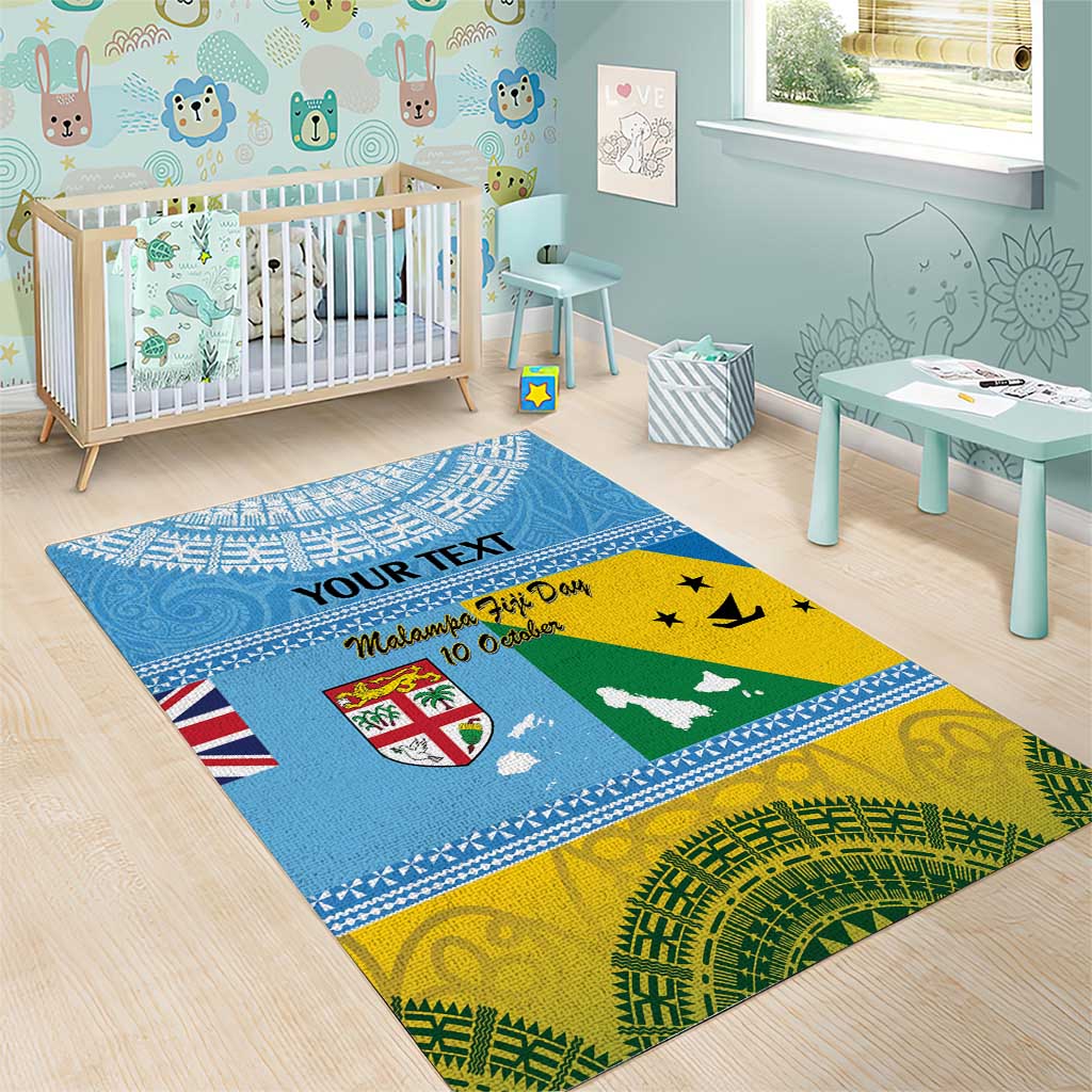 Personalised Malampa Fiji Day Area Rug 10 October Fijian Tapa Flag Style LT14 - Polynesian Pride