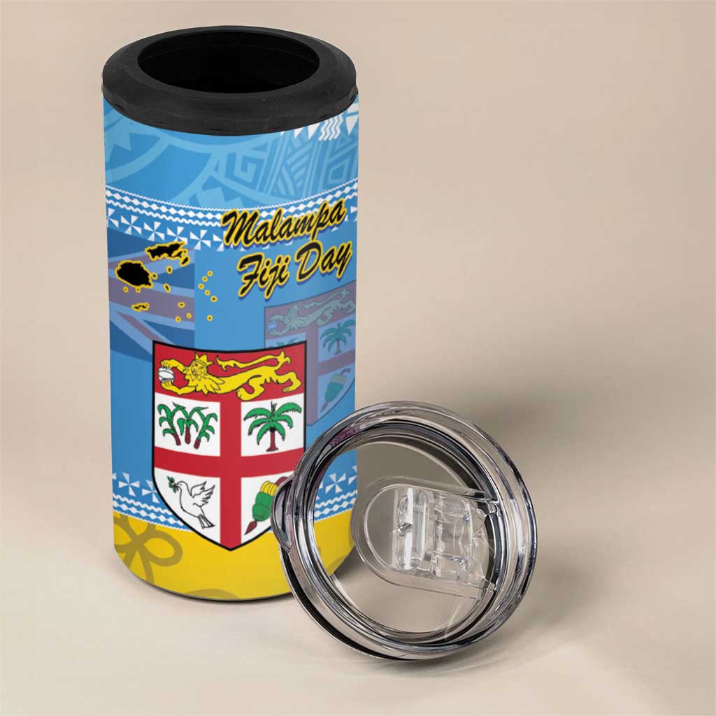 Malampa Fiji Day 4 in 1 Can Cooler Tumbler 10 October Fijian Tapa Flag Style LT14 - Polynesian Pride