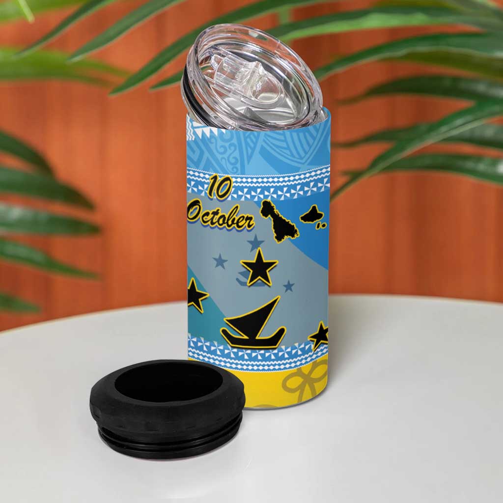 Malampa Fiji Day 4 in 1 Can Cooler Tumbler 10 October Fijian Tapa Flag Style LT14 - Polynesian Pride