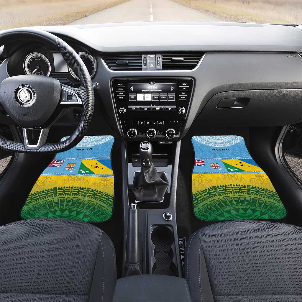 Personalised Malampa Fiji Day Car Mats 10 October Fijian Tapa Flag Style LT14 Set 2pcs - Front Blue - Polynesian Pride