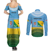 Personalised Malampa Fiji Day Couples Matching Summer Maxi Dress and Long Sleeve Button Shirt 10 October Fijian Tapa Flag Style LT14 - Polynesian Pride