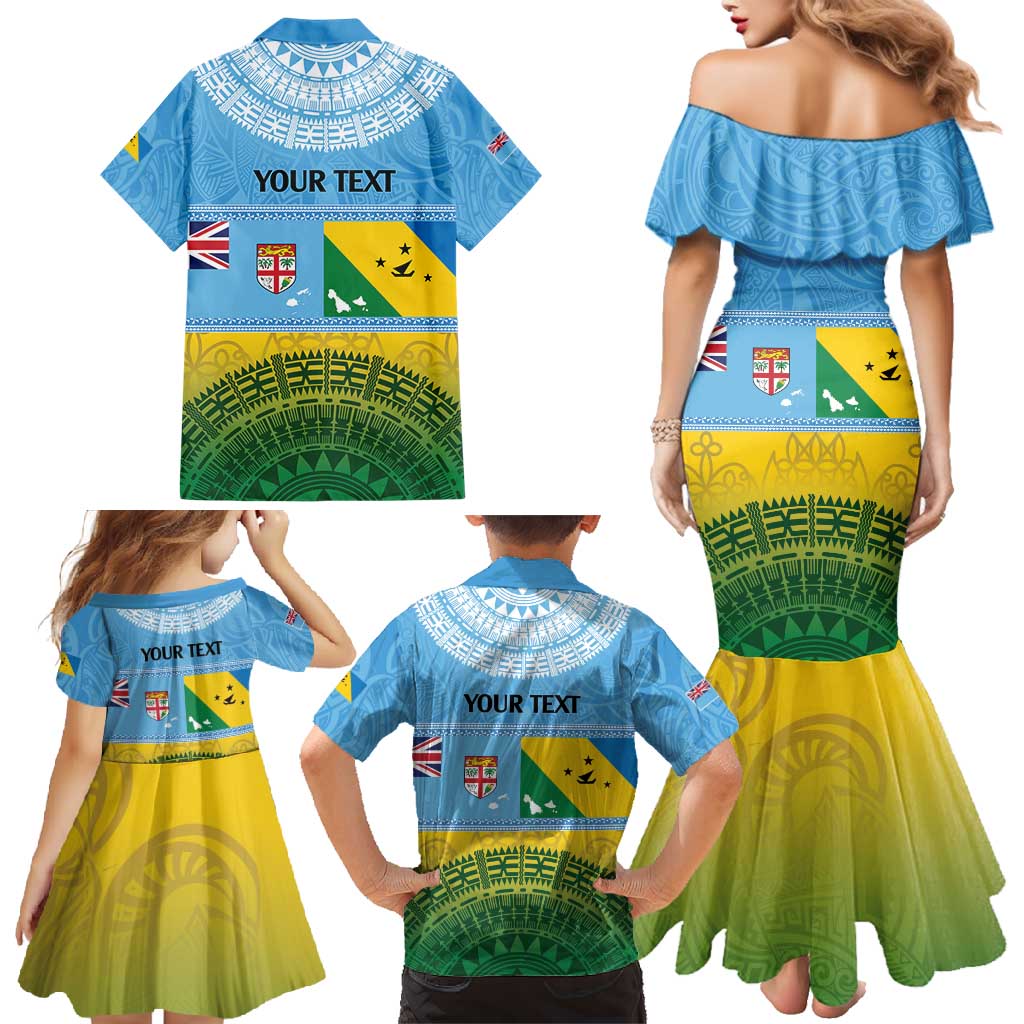 Personalised Malampa Fiji Day Family Matching Mermaid Dress and Hawaiian Shirt 10 October Fijian Tapa Flag Style LT14 - Polynesian Pride