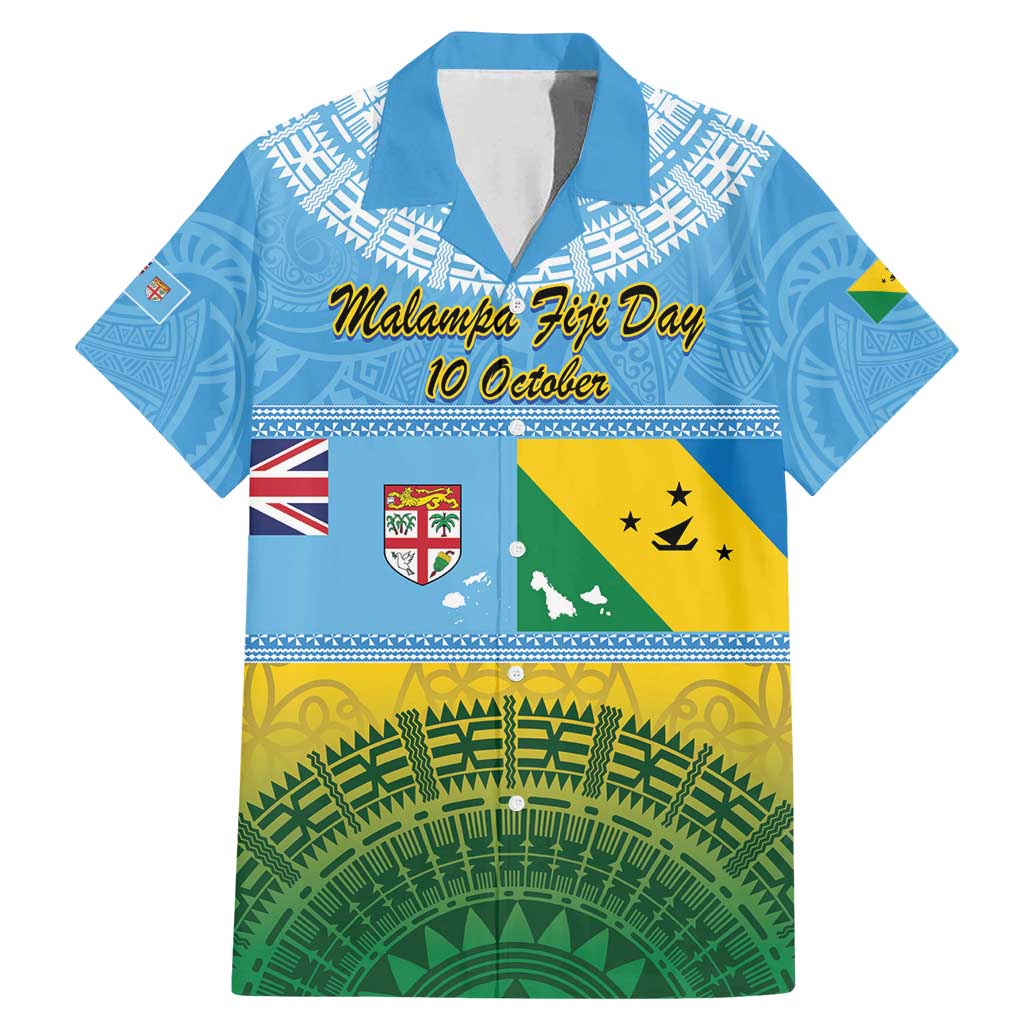 Personalised Malampa Fiji Day Family Matching Mermaid Dress and Hawaiian Shirt 10 October Fijian Tapa Flag Style LT14 Dad's Shirt - Short Sleeve Blue - Polynesian Pride