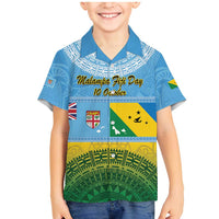 Personalised Malampa Fiji Day Family Matching Mermaid Dress and Hawaiian Shirt 10 October Fijian Tapa Flag Style LT14 Son's Shirt Blue - Polynesian Pride