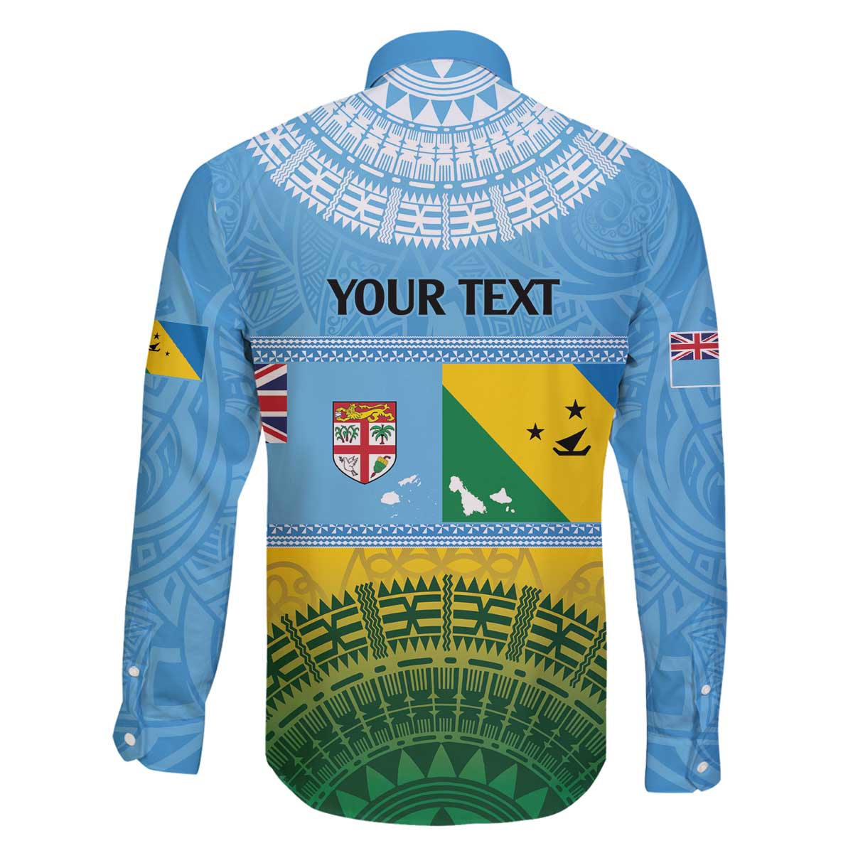 Personalised Malampa Fiji Day Family Matching Off The Shoulder Long Sleeve Dress and Hawaiian Shirt 10 October Fijian Tapa Flag Style LT14 - Polynesian Pride