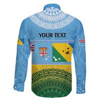 Personalised Malampa Fiji Day Family Matching Off The Shoulder Long Sleeve Dress and Hawaiian Shirt 10 October Fijian Tapa Flag Style LT14 - Polynesian Pride