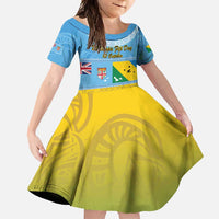 Personalised Malampa Fiji Day Family Matching Tank Maxi Dress and Hawaiian Shirt 10 October Fijian Tapa Flag Style LT14 Daughter's Dress Blue - Polynesian Pride