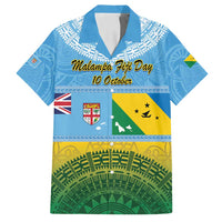 Personalised Malampa Fiji Day Family Matching Tank Maxi Dress and Hawaiian Shirt 10 October Fijian Tapa Flag Style LT14 Dad's Shirt - Short Sleeve Blue - Polynesian Pride