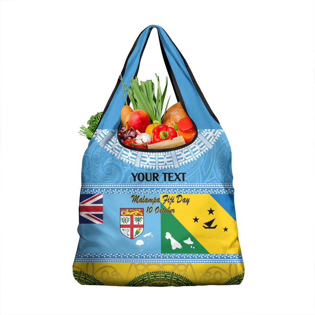 Personalised Malampa Fiji Day Grocery Bag 10 October Fijian Tapa Flag Style LT14 1-pack One Size Blue - Polynesian Pride