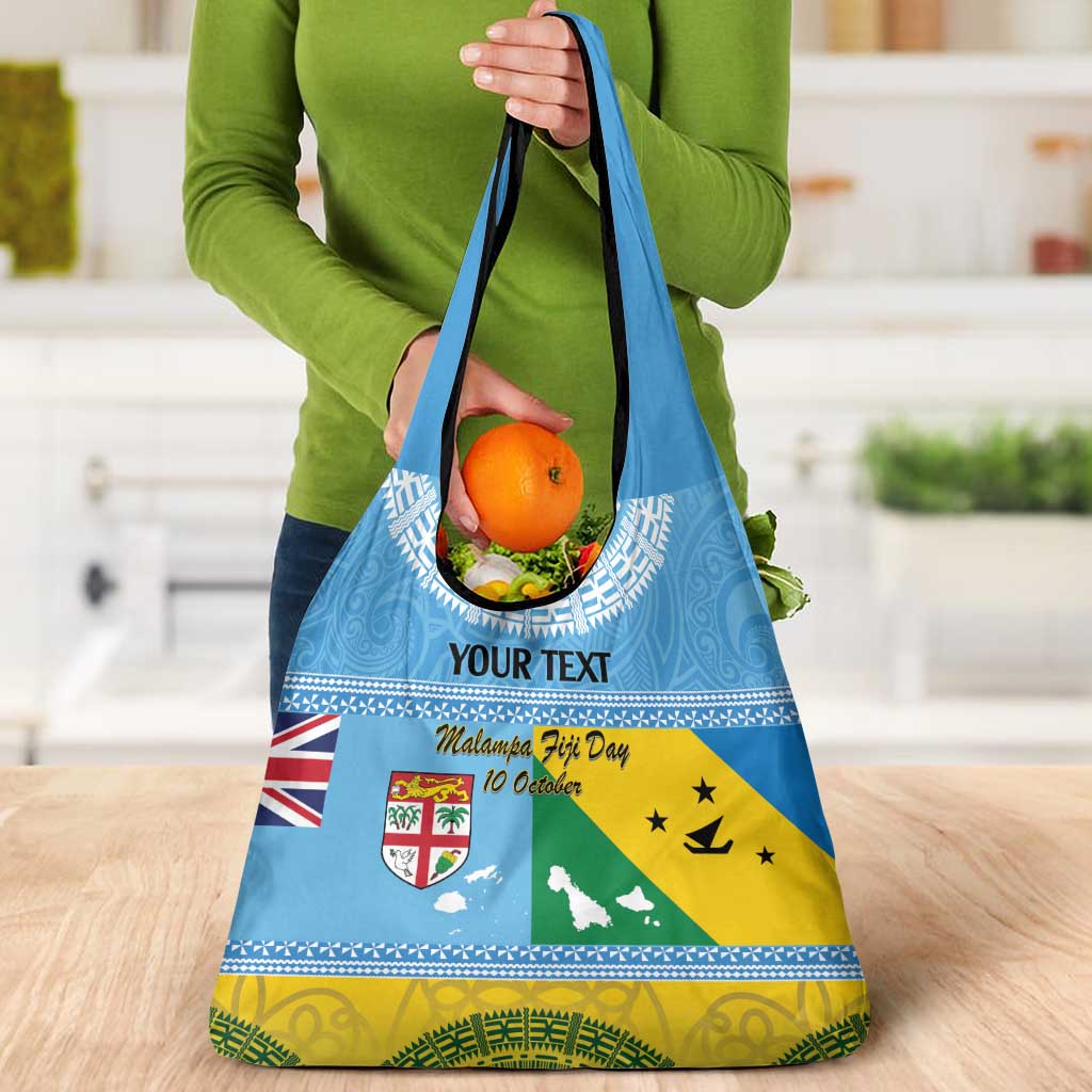 Personalised Malampa Fiji Day Grocery Bag 10 October Fijian Tapa Flag Style LT14 - Polynesian Pride