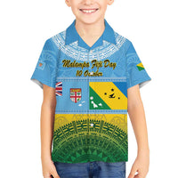 Personalised Malampa Fiji Day Kid Hawaiian Shirt 10 October Fijian Tapa Flag Style LT14 Kid Blue - Polynesian Pride