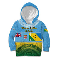 Personalised Malampa Fiji Day Kid Hoodie 10 October Fijian Tapa Flag Style LT14 Hoodie Blue - Polynesian Pride