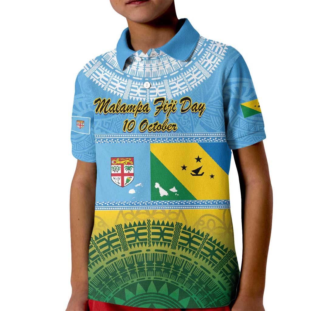 Personalised Malampa Fiji Day Kid Polo Shirt 10 October Fijian Tapa Flag Style LT14 Kid Blue - Polynesian Pride