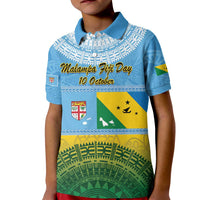 Personalised Malampa Fiji Day Kid Polo Shirt 10 October Fijian Tapa Flag Style LT14 Kid Blue - Polynesian Pride