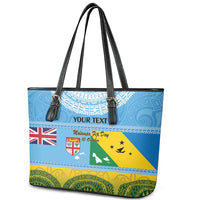 Personalised Malampa Fiji Day Leather Tote Bag 10 October Fijian Tapa Flag Style LT14 - Polynesian Pride