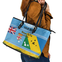 Personalised Malampa Fiji Day Leather Tote Bag 10 October Fijian Tapa Flag Style LT14 - Polynesian Pride