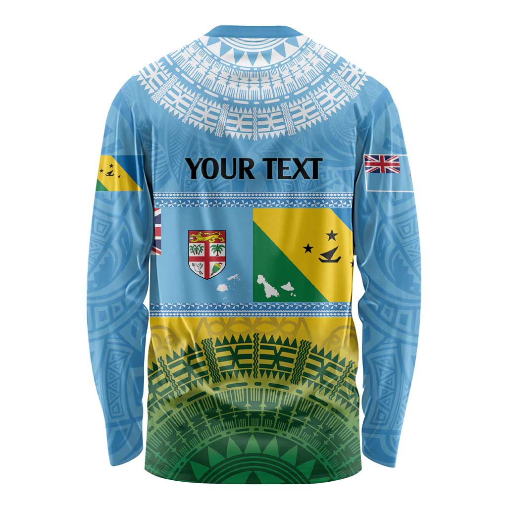 Personalised Malampa Fiji Day Long Sleeve Shirt 10 October Fijian Tapa Flag Style LT14 - Polynesian Pride