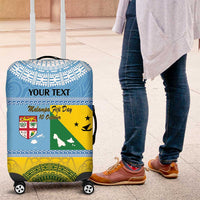 Personalised Malampa Fiji Day Luggage Cover 10 October Fijian Tapa Flag Style LT14 Blue - Polynesian Pride