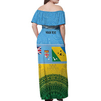Personalised Malampa Fiji Day Off Shoulder Maxi Dress 10 October Fijian Tapa Flag Style LT14 - Polynesian Pride