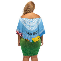 Personalised Malampa Fiji Day Off Shoulder Short Dress 10 October Fijian Tapa Flag Style LT14 - Polynesian Pride