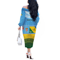 Personalised Malampa Fiji Day Off The Shoulder Long Sleeve Dress 10 October Fijian Tapa Flag Style LT14 - Polynesian Pride