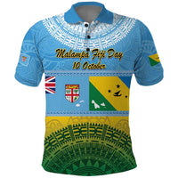 Personalised Malampa Fiji Day Polo Shirt 10 October Fijian Tapa Flag Style LT14 Blue - Polynesian Pride