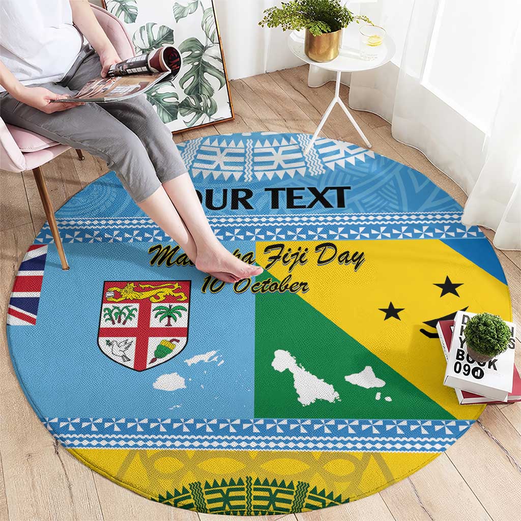 Personalised Malampa Fiji Day Round Carpet 10 October Fijian Tapa Flag Style LT14 - Polynesian Pride