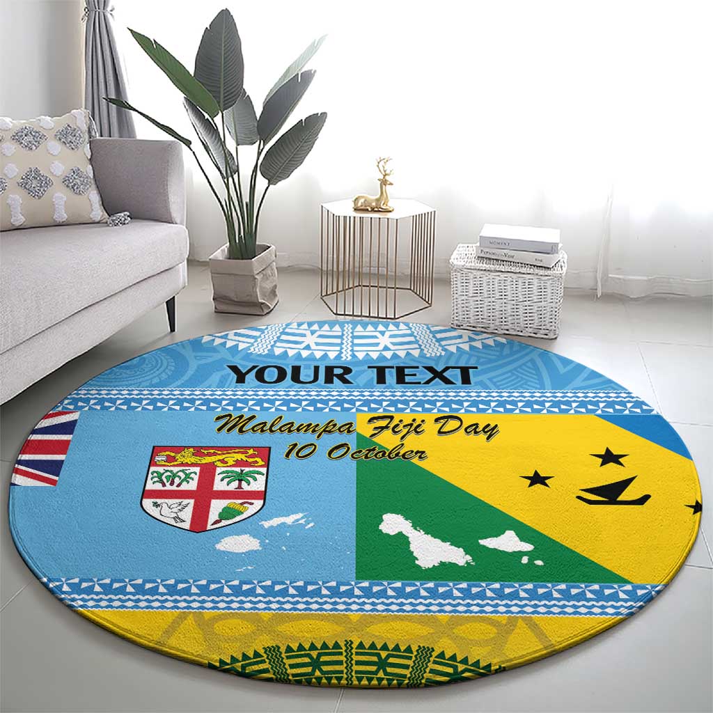 Personalised Malampa Fiji Day Round Carpet 10 October Fijian Tapa Flag Style LT14 - Polynesian Pride