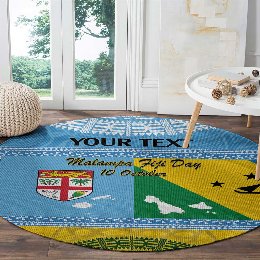 Personalised Malampa Fiji Day Round Carpet 10 October Fijian Tapa Flag Style LT14 - Polynesian Pride
