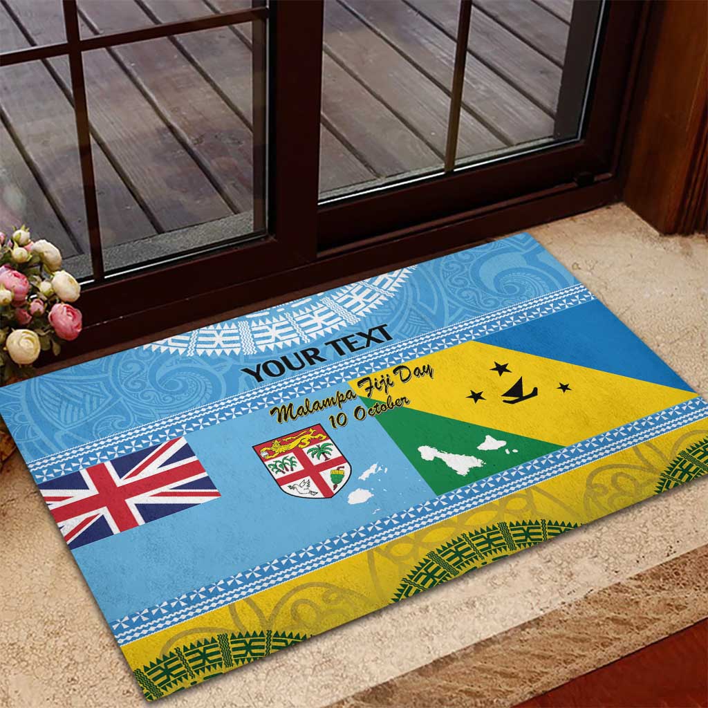 Personalised Malampa Fiji Day Rubber Doormat 10 October Fijian Tapa Flag Style LT14 - Polynesian Pride