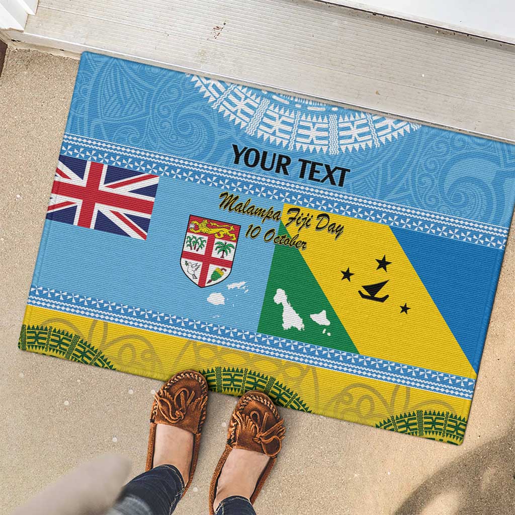 Personalised Malampa Fiji Day Rubber Doormat 10 October Fijian Tapa Flag Style LT14 - Polynesian Pride