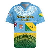 Personalised Malampa Fiji Day Rugby Jersey 10 October Fijian Tapa Flag Style LT14 Blue - Polynesian Pride