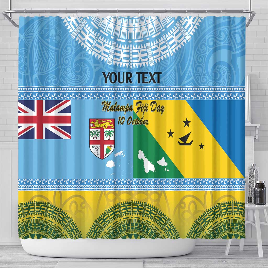 Personalised Malampa Fiji Day Shower Curtain 10 October Fijian Tapa Flag Style LT14 - Polynesian Pride