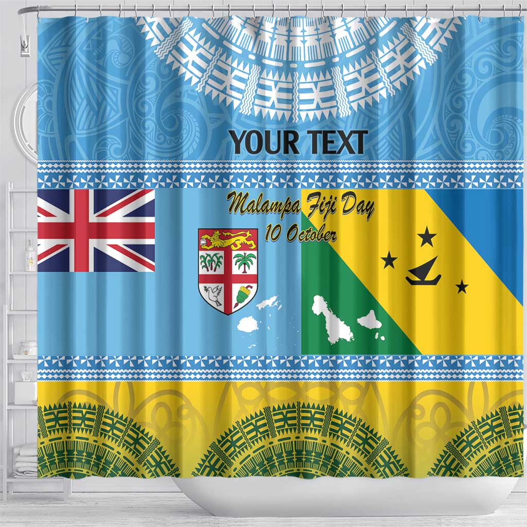 Personalised Malampa Fiji Day Shower Curtain 10 October Fijian Tapa Flag Style LT14 - Polynesian Pride