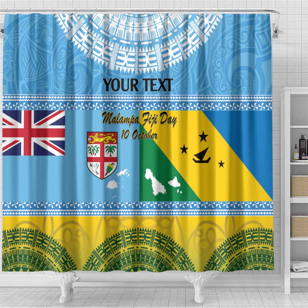 Personalised Malampa Fiji Day Shower Curtain 10 October Fijian Tapa Flag Style LT14 - Polynesian Pride