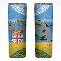 Malampa Fiji Day Skinny Tumbler 10 October Fijian Tapa Flag Style LT14 Blue - Polynesian Pride
