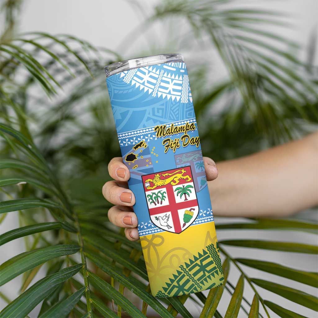 Malampa Fiji Day Skinny Tumbler 10 October Fijian Tapa Flag Style LT14 - Polynesian Pride