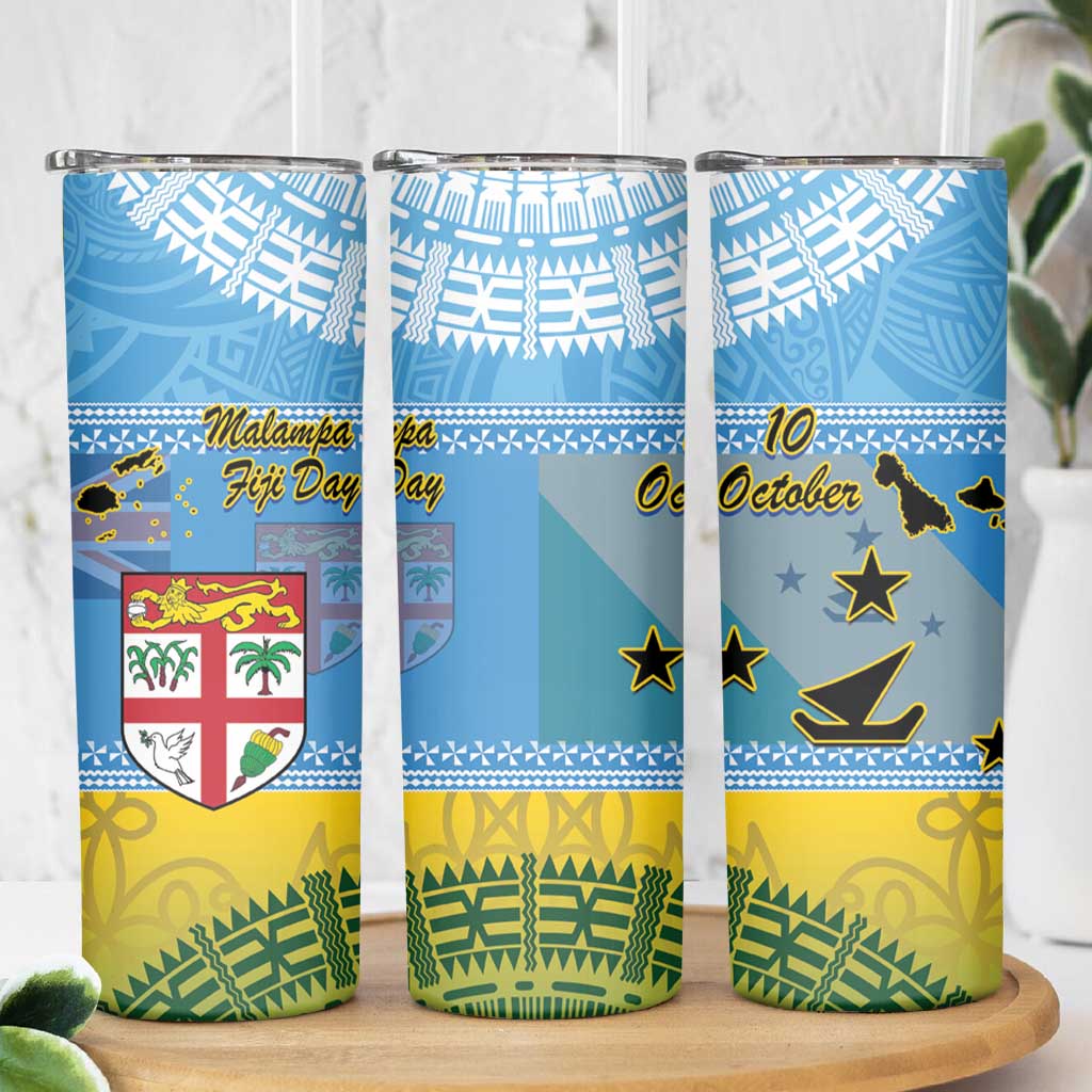 Malampa Fiji Day Skinny Tumbler 10 October Fijian Tapa Flag Style LT14 - Polynesian Pride
