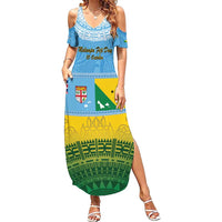 Personalised Malampa Fiji Day Summer Maxi Dress 10 October Fijian Tapa Flag Style LT14 Women Blue - Polynesian Pride