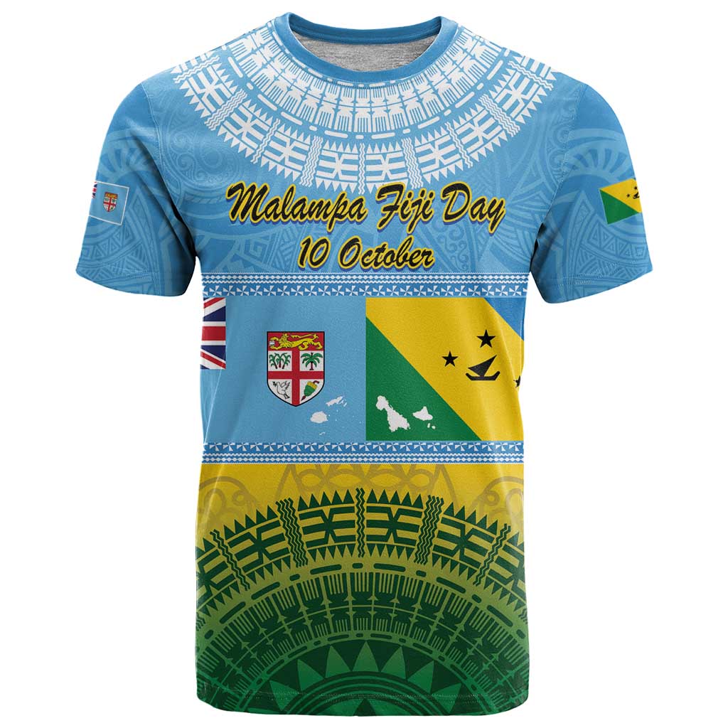 Personalised Malampa Fiji Day T Shirt 10 October Fijian Tapa Flag Style LT14 Blue - Polynesian Pride