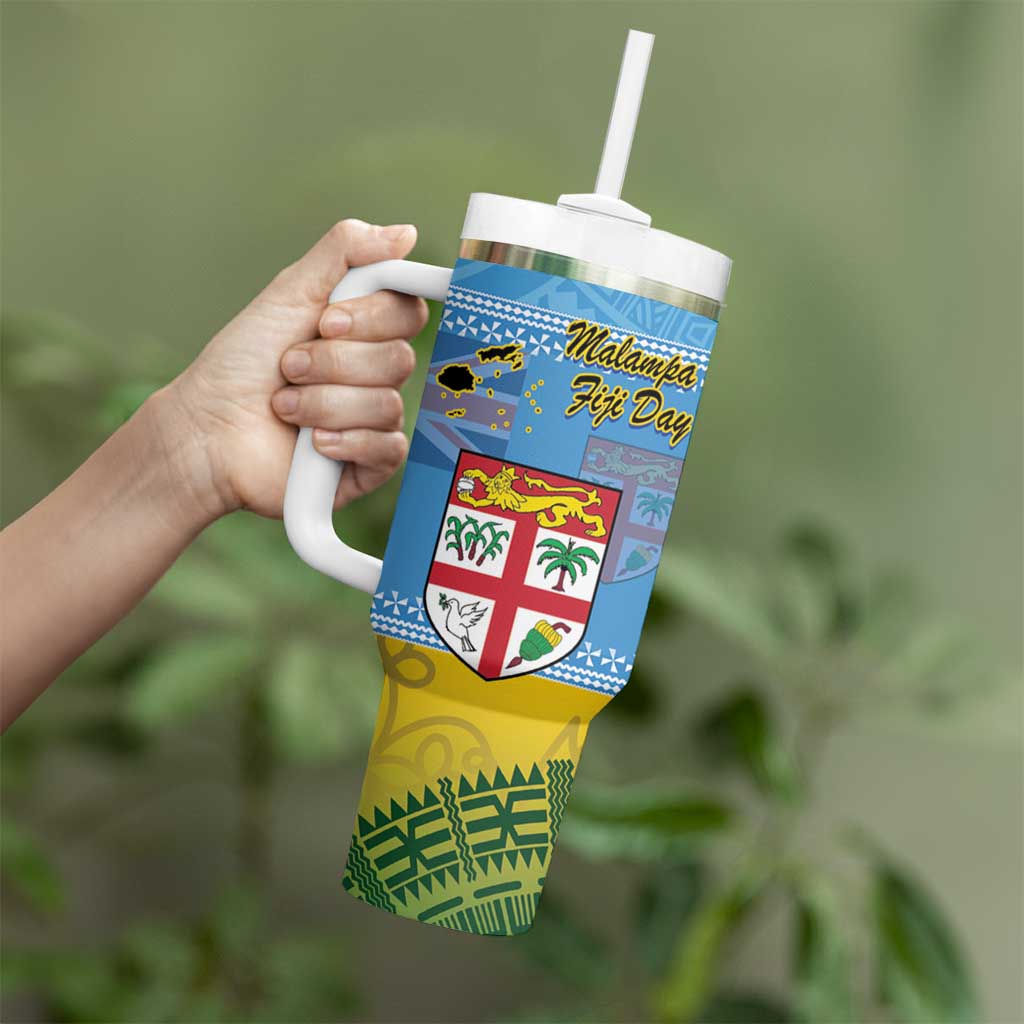 Malampa Fiji Day Tumbler With Handle 10 October Fijian Tapa Flag Style LT14 - Polynesian Pride
