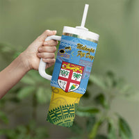 Malampa Fiji Day Tumbler With Handle 10 October Fijian Tapa Flag Style LT14 - Polynesian Pride