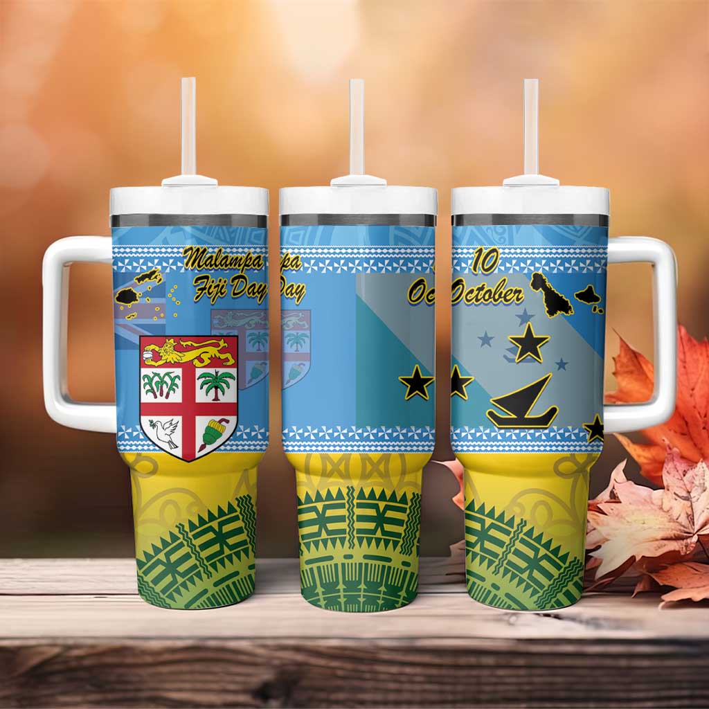 Malampa Fiji Day Tumbler With Handle 10 October Fijian Tapa Flag Style LT14 - Polynesian Pride