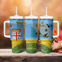 Malampa Fiji Day Tumbler With Handle 10 October Fijian Tapa Flag Style LT14 - Polynesian Pride